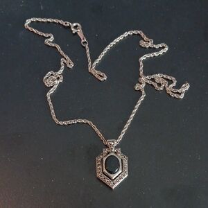 Source Unknown Silver and Black Geometric Necklace